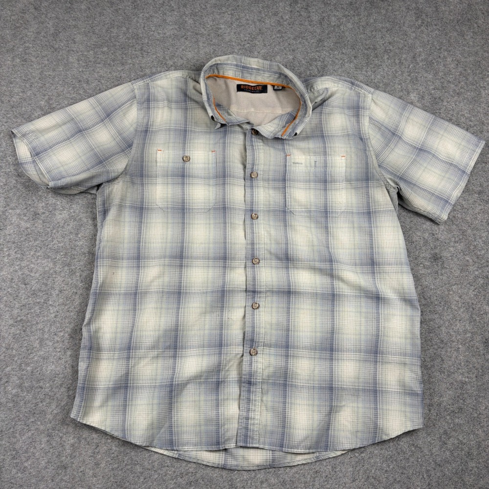Ridgecut‎ Button Up Shirt Mens XL Blue Plaid Short Sleeve Utility Workwear